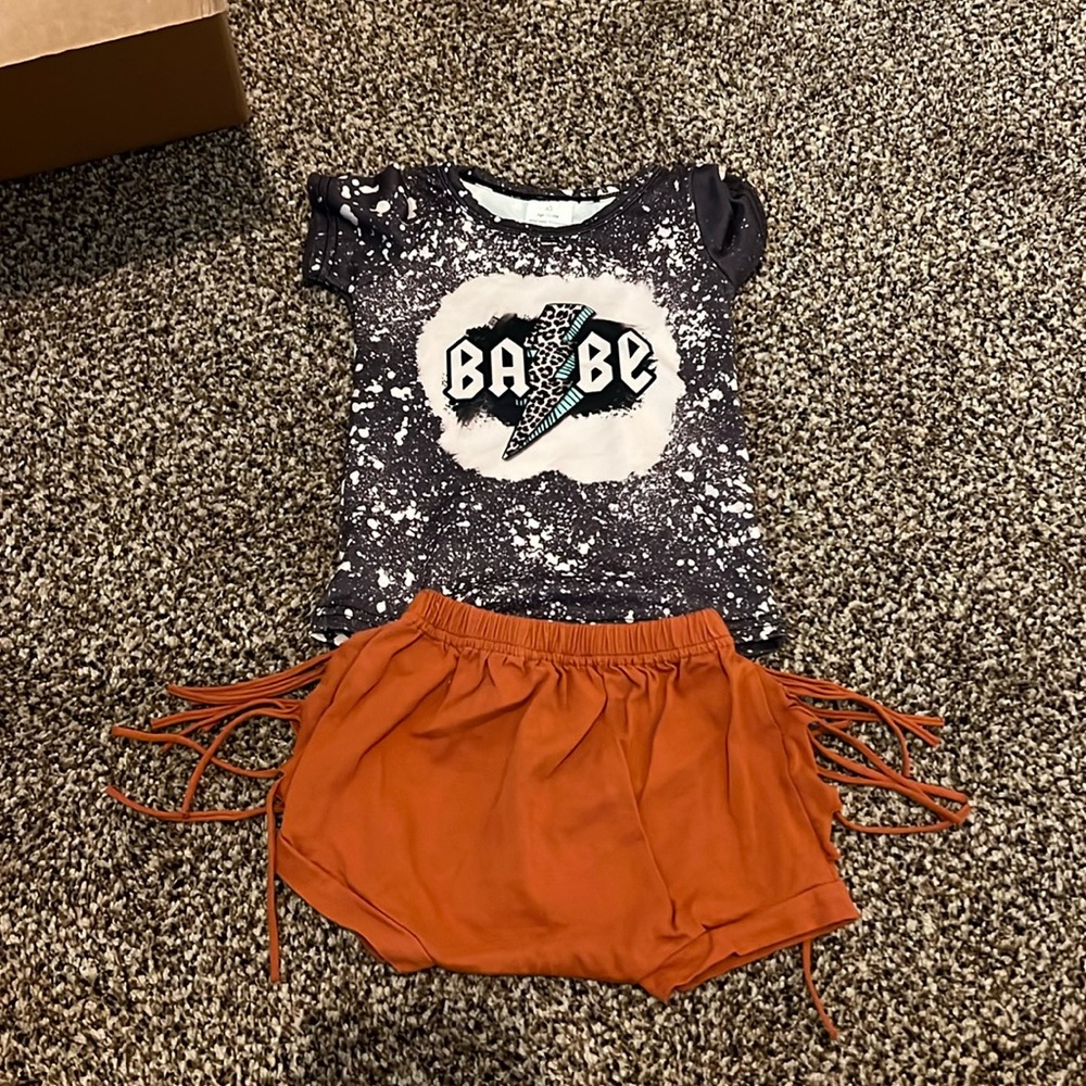 Boutique two piece fringed short set. Size 2T